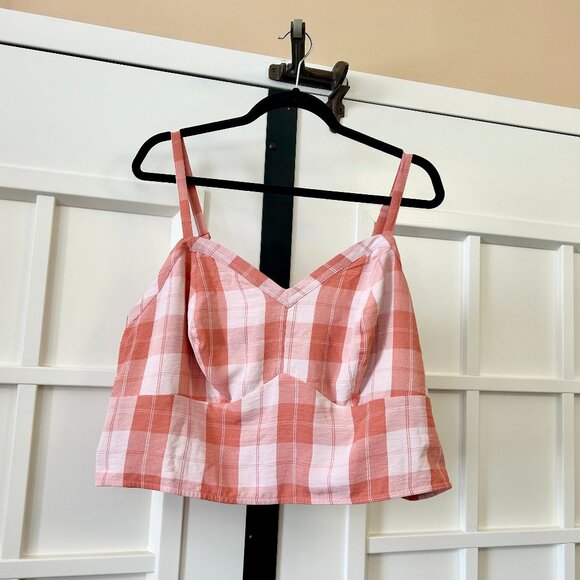 Torrid NWT Buffalo Plaid Sleeveless Crop Bustier Tank Top Orange Size 2 N - Picture 1 of 1